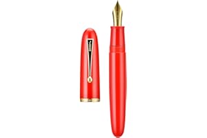WIKULT Jinhao 9019 DaDao Series Fountain Pen, Size 8 Fine Heartbeat Nib with Large Ink Converter, Bright Red Acrylic Design Smooth Writing Pen (Gold Trim)