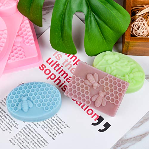 2 Pcs SJ 3D Bee Silicone Molds, Honeycomb Molds for Soaps, Cake Baking Mold, Candle Mold Resin Mold for Homemade Craft (oval & square, pink) - Thumbnail 5
