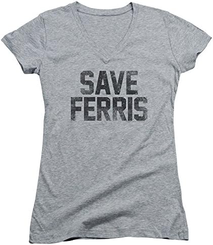 Ferris Buellers Day Off - Womens Save Ferris V-Neck T-Shirt, Size: Large, Color: Athletic Heather