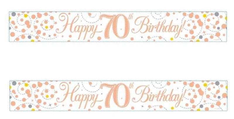 Partyangels 2 PACKS of 70th Birthday Banner / Sparkling Fizz Age 70 Birthday White & Rose Gold Holographic Party Banner Decorations