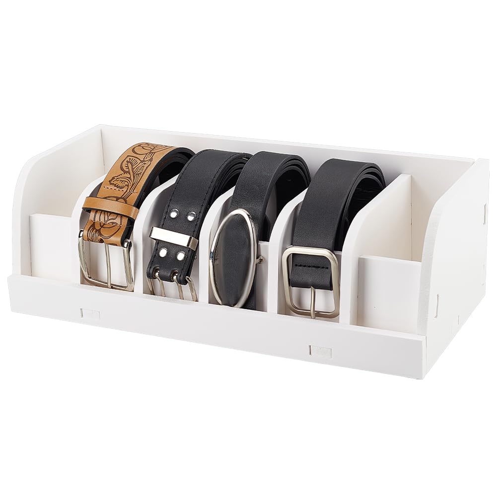PH PandaHall Belt Organizer 6 Compartments Belt Storage Holder White Belts Display Case Belts Box Container for Men Women Father's Day Tie Jewelry Closet and Drawer