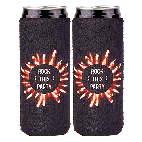 Slim Can Sleeves - Neoprene Bottle Insulator Sleeve Set of 2 Can Beverage Coolers for 12oz Energy Drink & Beer Cans (Fire)