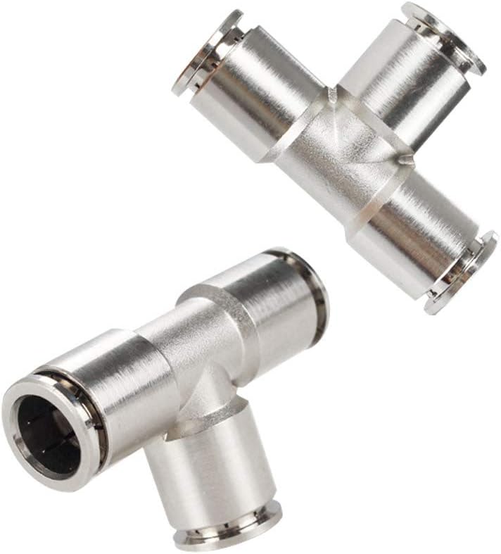 Beduan Push to Connect Tube Fitting Union Tee, Copper Nickle-Plated 1/4" Tube OD 3 Way Tee Shaped Union Adapter Fitting (Pack of 2)