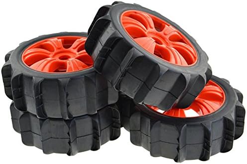Rowiz 4x RC 1/8 Off Road Car Plastic Wheel Rims 6 Spokes Paddle Rubber Tires Red