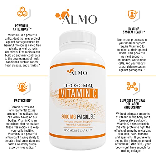 Premium Liposomal Vitamin C 2000mg, 300 Capsules Immune Support