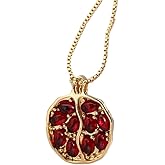 SJFBJNJHJ Pomegranate Necklace for Women, Red Crystal Pomegranate Stone Necklace, Gold Fruit Pendant Charm Jewelry, Metallic Style Pomegranate Jewelry