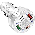 Car Charger Adapter,4 Ports USB Fast Car Charger QC3.0/PD20W/Type-c/2.1A, Smart Shunt Car Phone Charger Compatible iPhone 14 13 12 Pro Max/All Smart Phones (White)