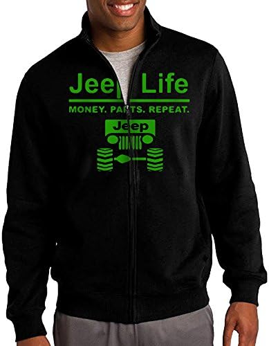 Zepu Men's Sweatshirt Jeep Life Money Parts Repeat Full-zip Hoodie Jacket M Black