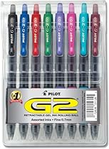 Pilot G2 Retractable Premium Gel Ink Roller Ball Pens, Fine Point, Assorted Colors, 8-Pack (31128)