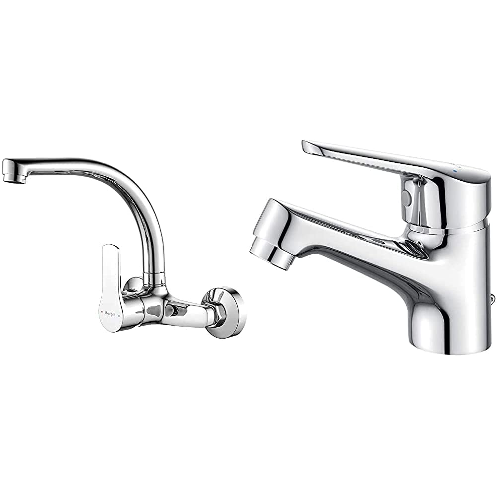 Ibergrif-M16357-Griferia-de-Cocina-de-Pared-Grifo-para-Fregadero-Monomando-Cromo-Plata-S-M11050-Roma-Grifo-Bano