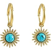 Sun Dangle Drop Hoop Earrings for Women Stainless Steel Blue Turquoise Dangling Charm Huggie Hoops Earrings Delicate Ear Jewelry