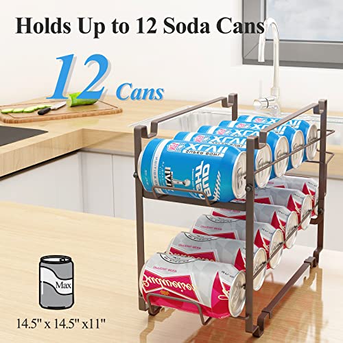 Wisdom Star 2 Pack Soda Can Organizer Rack for Pantry, Stackable Beverage Soda Can Storage Dispenser Holder for Refrigerator, Cabinet Bronze