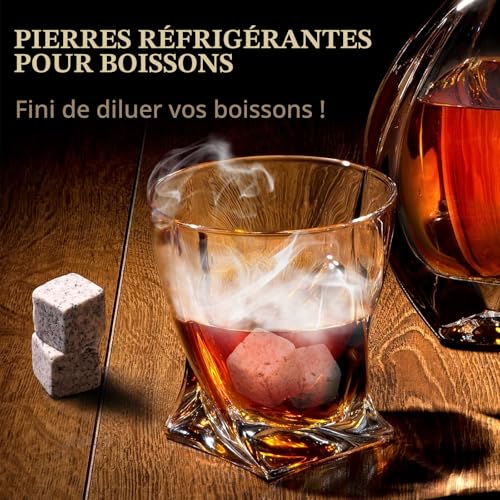 Whisky Cocktail Smoker Kit with 4 Granite Stones for Men Gift | Gift Idea for Men Birthday, Whiskey Box, 6 Wood Chips, Bourbon, Old Fashioned, Home Bar, Butane Free
