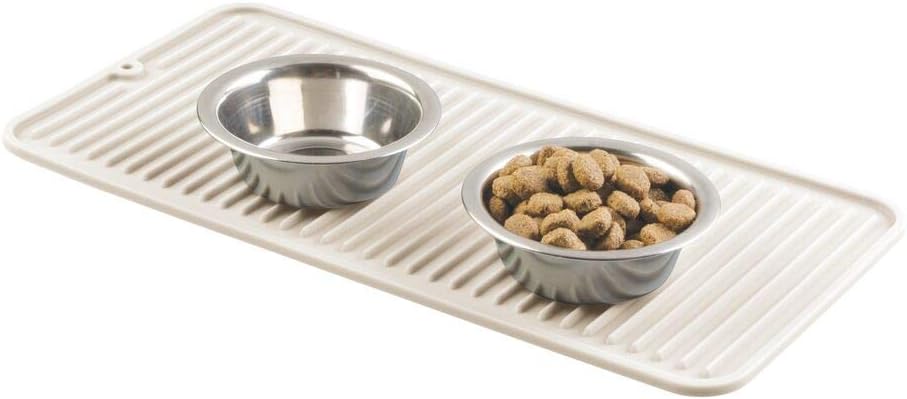 mDesign Premium Quality Pet Food and Water Bowl Feeding Mat for Dogs and Puppies - Waterproof Non-Slip Durable Silicone Placemat - Raised Edges, Food Safe, Non-Toxic - Small - Cream/Beige
