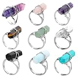 JOVIVI Jewelry Gemstone Hexagon Beads Healing Point Chakra Good luck Finger Ring --Adjustable Size