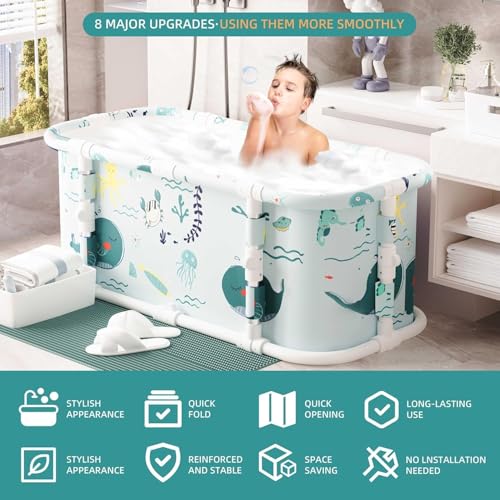 Portable Bathtub, 120cm Folding Bathtub, Free Installation, 7 Layer Thickened Bathtub with Metal Stand, SPA (Ocean Style M2)