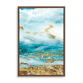 Framed Canvas Home Artwork Decoration Golden Abstract Art Canvas Wall Art for Living Room, Bedroom - 16x24 inches