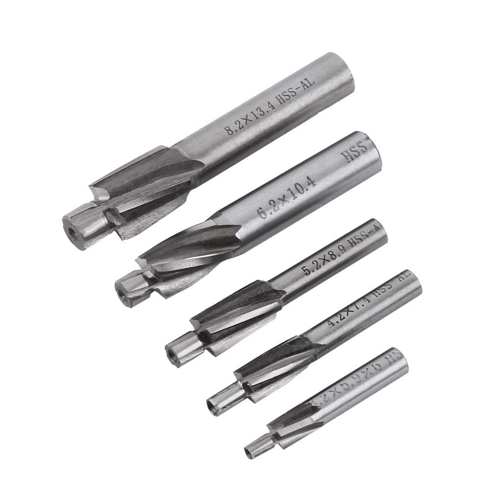 ASHATA CNC Cutter Bit,5pcs Countersink End Mill Cutter Slot Drill Bits Tool M3-M8 4 Flutes HSS-AL,High toughness,Abrasion resistance,High-speed cutting,Reduces times of changing tools