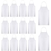 Cabaubl Unisex Bib Aprons - 6 Pack White Chef Aprons with Extra Long Ties, Washable for Women & Men Cooking, Restaurant, BBQ, Painting