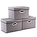 PRANDOM Foldable Storage Boxes with Lids [3-Pack] Linen Fabric Collapsible Storage Bins Organizer Containers Baskets Cube with Cover for Home Bedroom Closet Office Nursery (14.9x9.8x9.8)