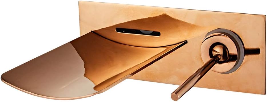 Wovier Rose Gold LED Water Flow Color Changing Wall Mount Waterfall Bathroom Sink Faucet,Single Handle Single Hole Vessel Lavatory Faucet,Basin Mixer Tap