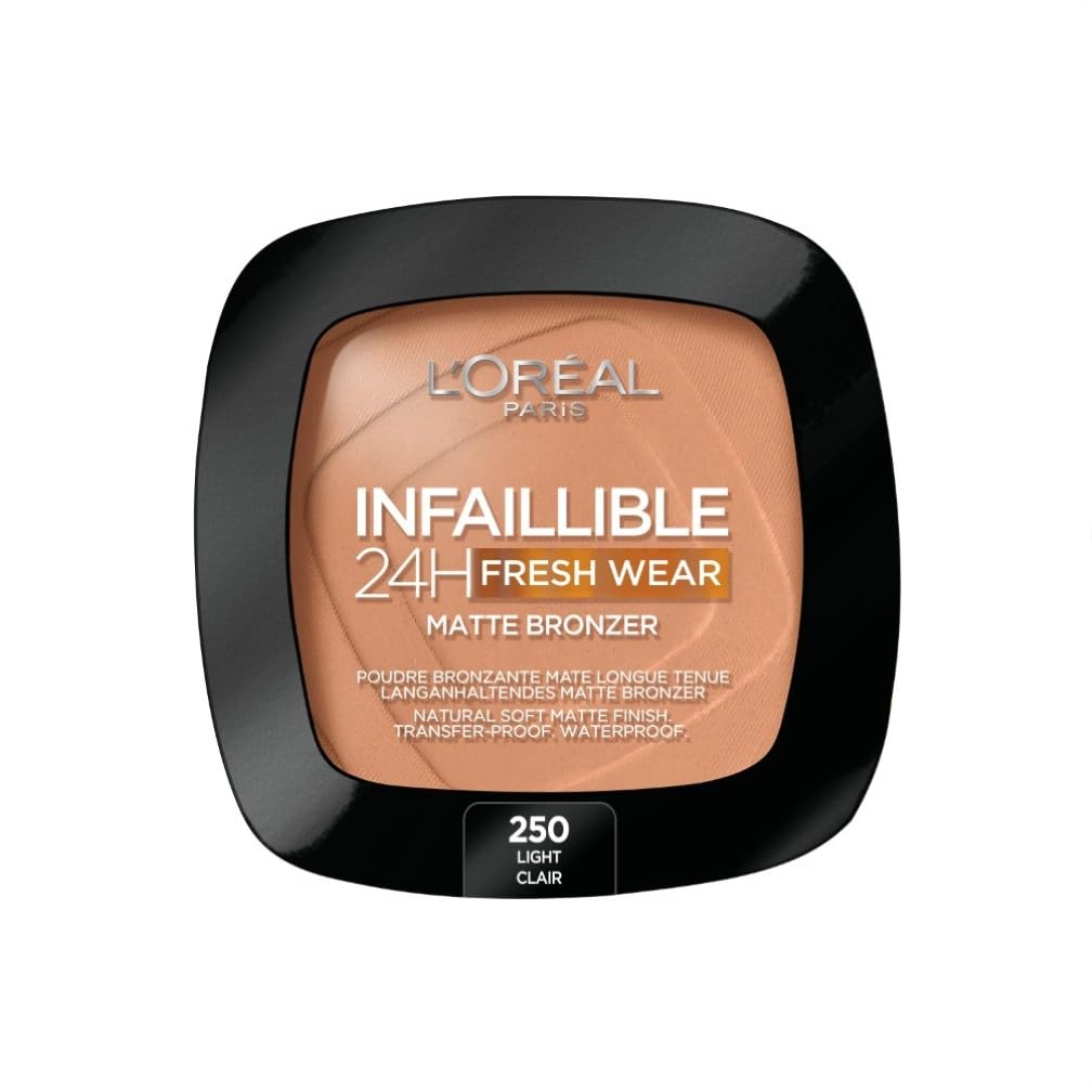 L'Oréal Paris Soft Matte Bronzer, Longwear, Matte Finish, Waterproof and Transfer-proof, Infallible 24H, 250 Light