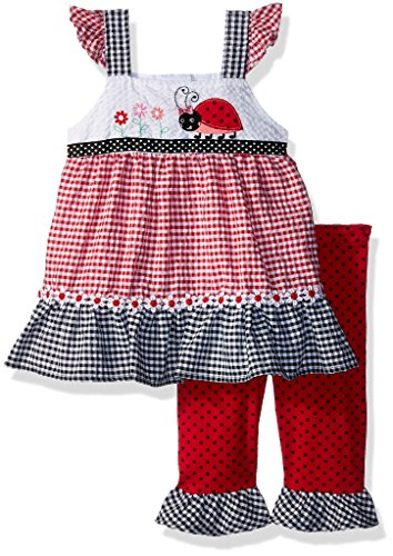 Nannette Baby Girls 2 Piece Seer Sucker Top Legging Outfit Set, Red, 12M