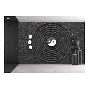 Zen Garden in Black Sand - Removable Wall Mural | Self-Adhesive Large Wallpaper - 66x96 inches