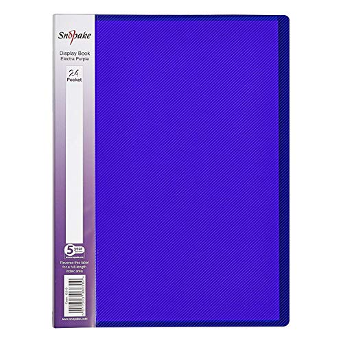 Snopake A4 Display Book 24 Transparent Clear Pockets (48 Sides) Folder Folio Portrait Sleeves for Professional Presentation Project Document Business Student Office Punchless Filing Papers Purple