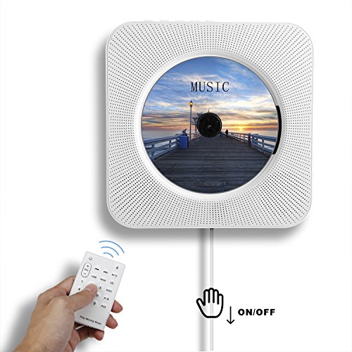 Alice Dreams Wall Mountable CD Player Portable Bluetooth Home Audio Speaker FM Radio USB MP3 Player with 3.5mm Audio Cable and Remote Control (White)