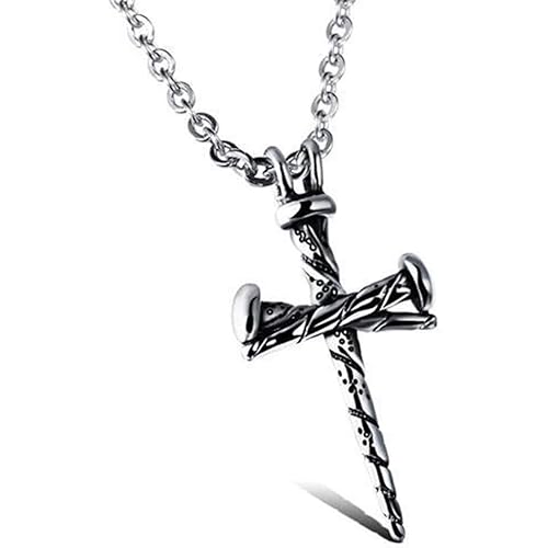 EJY Vintage Titanium Steel Nail Cross Pendant Necklace Unisex Casual Clothing Accessories