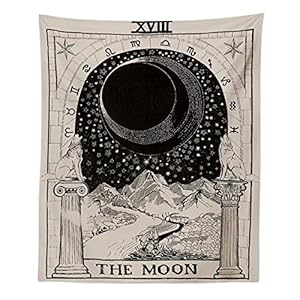 INTDORM Tarot Moon Tapestry Wall hanging Zodiac Tapestry Astrology Tapestry Meditation Tapestry Medieval Tarot Decor Wall Tapestry For Bedroom Dorm Room (The Moon B, 150x200cm)