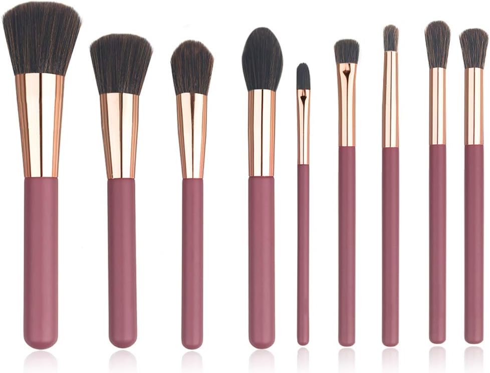 Makeup Brushes 9 PCS Professional Premium Synthetic Makeup Brushes Foundation Blush Concealer Blending Powder Liquid Cream Face Kabuki Makeup Brushes Set with Travel PU Leather Bag