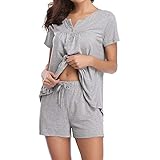 Womens Button Set Ladies Short Sleeve Sleepwear Set