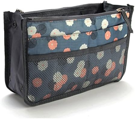 Itraveller Handbag Organizer, Liner, Sturdy Nylon, Insert 13 Compartments (Blue Flowers)
