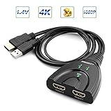 LANGREE 4K 1x2 HDMI Splitter, 1 Input to 2 Outputs HDMI Signal Distributor, Built-In HDMI Source Cable and USB Cable, Support Ultra HD 1080P 3D for Apple TV PS3 PS4 Xbox Blu-ray