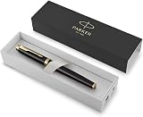 Parker IM Fountain Pen Black Lacquer Gold Trim Medium Nib Blue Ink Refill view 2