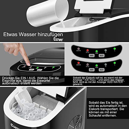 COSTWAY Eiswürfelmaschine 12KG/24H, Ice Maker 9 Eiswürfel in 6-13min, Eismaschine 2,2L Wassertank, Eiswürfelbereiter 2… – Bild 6
