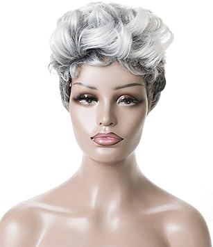 Sevencolors Short Curly Wigs For Women Gray Mix Black Bob Wigs Synthetic Natural Looking Daily Party Wig