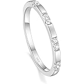 Arvaleff 925 Sterling Silver Rings for Women Ladies Wedding Band V Shaped Heatbeat Pattern Cubic Zirconia Engagement Eternity Ring Thin Stackable Comfort Fit Size 4-12