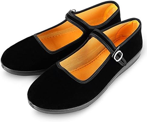 APIKA Women's Velvet Mary Jane Shoes Black Cottton Old Beijing Cloth ...