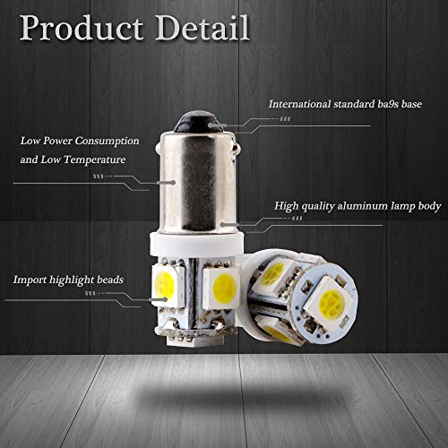 GLL BA9S LED Bulb 5SMD White 1893 44 47 756 1847 Wedge Pinball Machine Light Car Instrument Panel Gauge Cluster Lamp 6VDC/6.3VDC 20pack