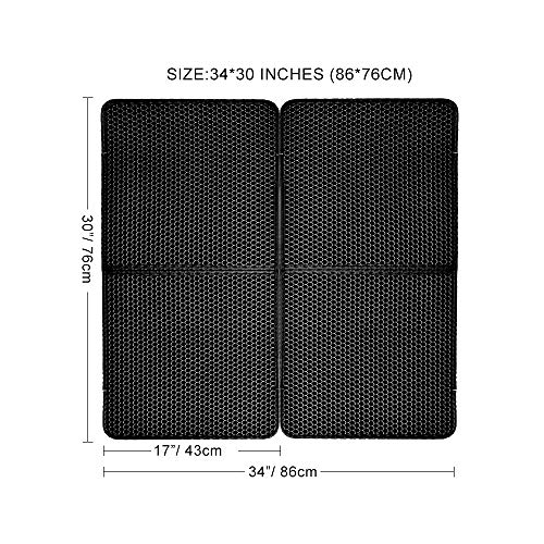 Cat Litter Catcher Mat Jumbo Size 34" x 30", Honeycomb Double Layer Cat Litter Mat for Litter Box, Extra Large Waterproof Trap Cat Litter Box Mat Trapper Trapping with PU Leather Edge, Can be Spliced