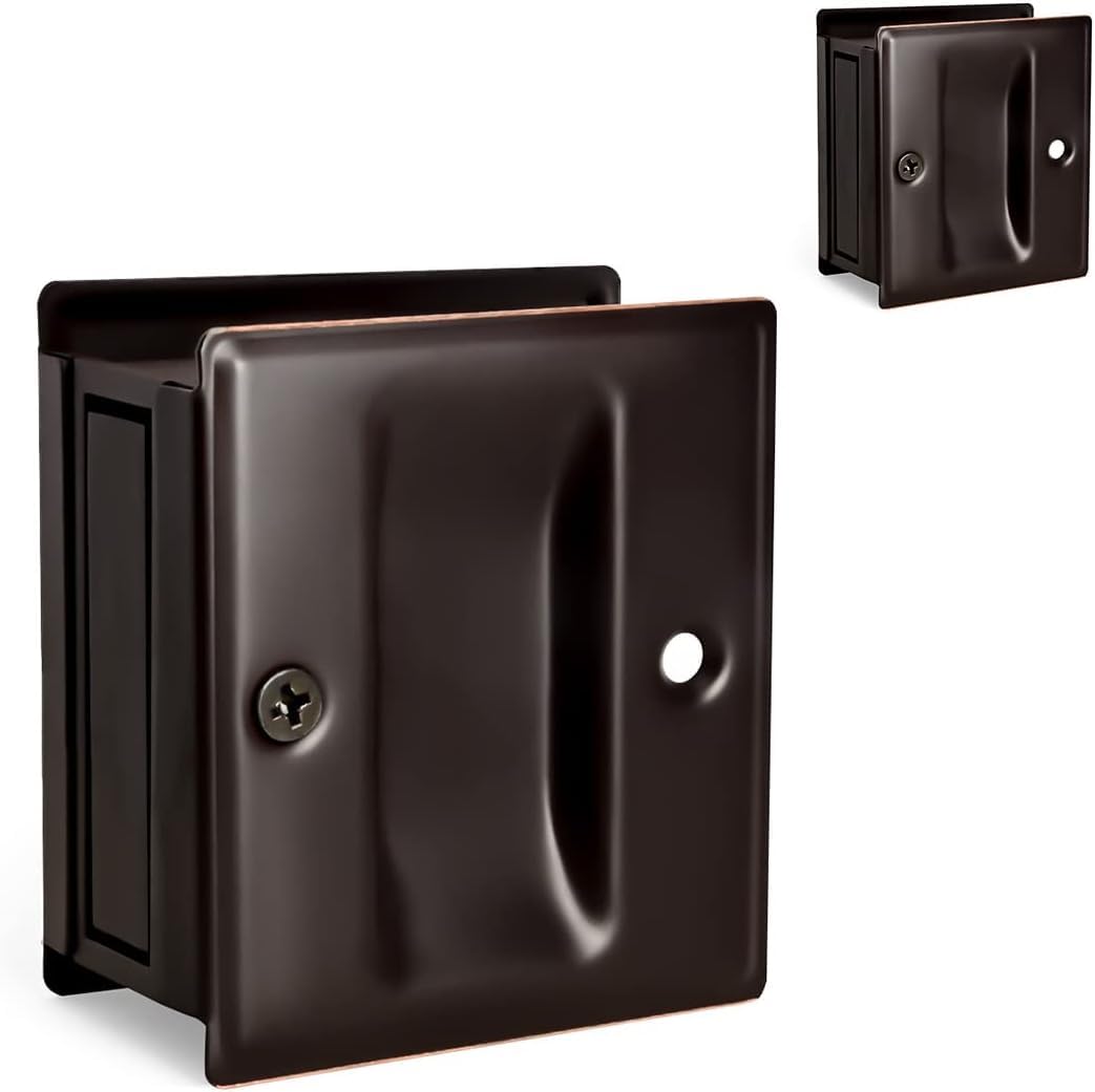 Photo 1 of HOMOTEK 2 Pack Privacy Pocket Door Pull Without Switch Plate - Replace Old Or Damaged Passage Sliding Door Pull No Lock Quickly and Easily, 2-3/4”x2-1/2”, for 1-3/8” Thickness Door, Oil Rubbed Bronze