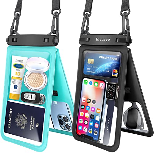 Niveaya Waterproof Phone Pouch - 2 Pcs, IPX8 Double Space Waterproof Phone Case, Accommodates Multiple Cell Phones.