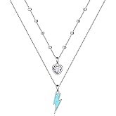 VIJASHOP Lightning Bolt Necklace 925 Sterling Silver Layered Lightning Bolt Pendant Turquoise Minimalist Flash Western Jewelry Gift for Women