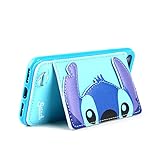 Blue Stitch Leather Case with Card Holder Stand for iPhone 6Plus 6sPlus 6+ 6s+ Large Kickstand Disney Cartoon Protective Pratical Shockproof Cute Lovely Chic Gift Kids Boys Girls Little Girls Boys