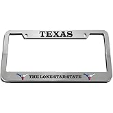 Texas The Lone Star State Zinc Metal License Plate Frame Car Auto Tag Holder - Chrome 2 Holes
