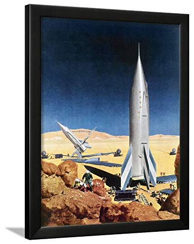 ArtEdge Mars Mission, 1950S Chesley Bonestell, Black Framed Wall Art Print, 24x18 in