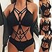 RYGHEWE Women's Bondage Lingerie Strappy Lace Teddy Halter One Piece Babydoll Mini Bodysuit